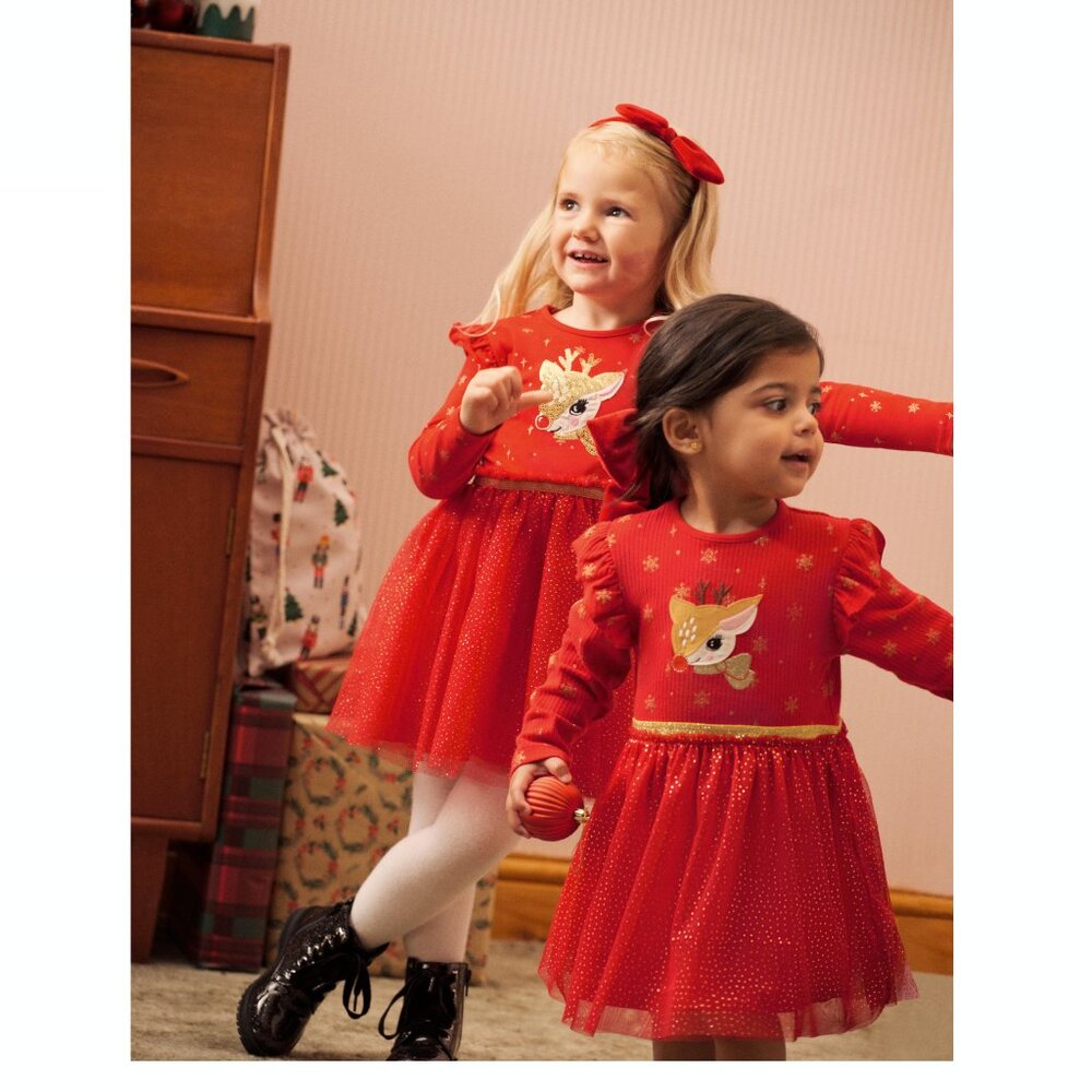 Primark Girls Holiday Tulle Sequin Reindeer Christmas Dress